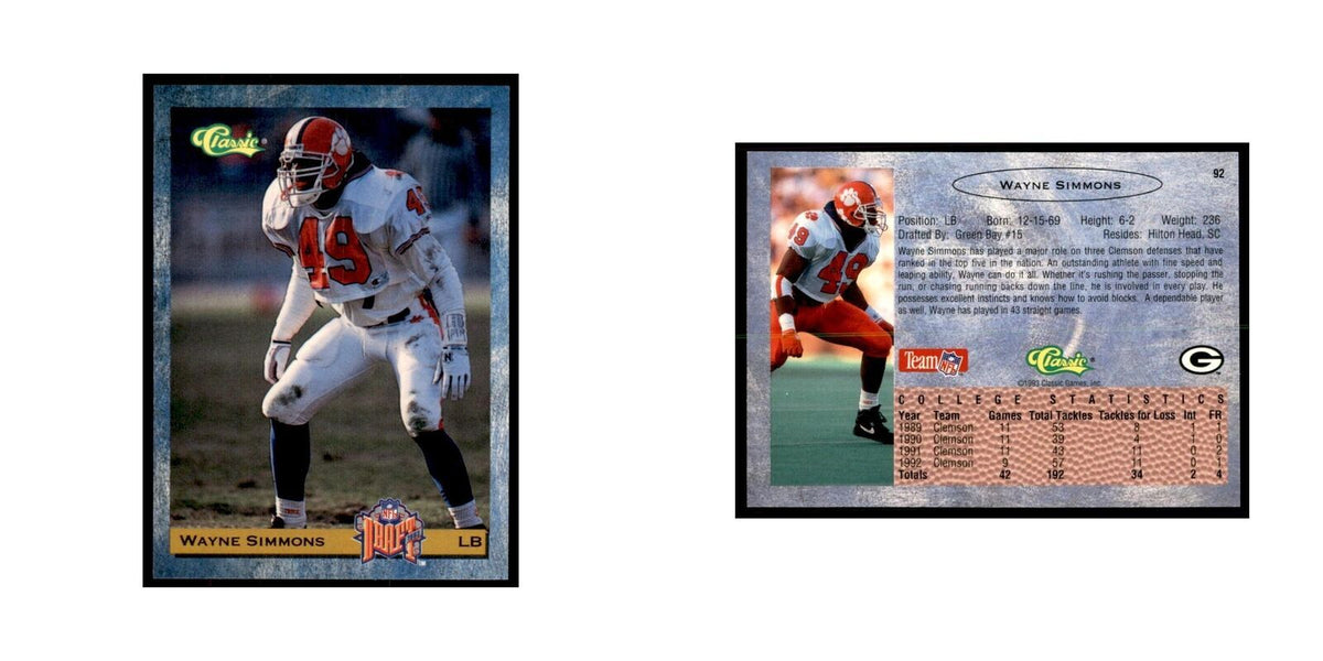 1993 Classic Draft Wayne Simmons Football Cards #92