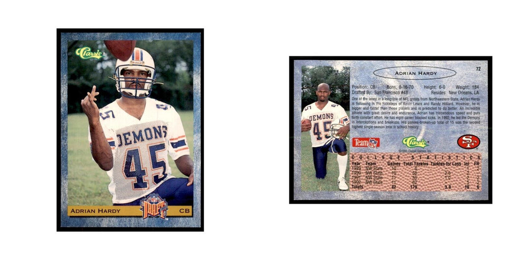 1993 Classic Draft Adrian Hardy Football Cards #72