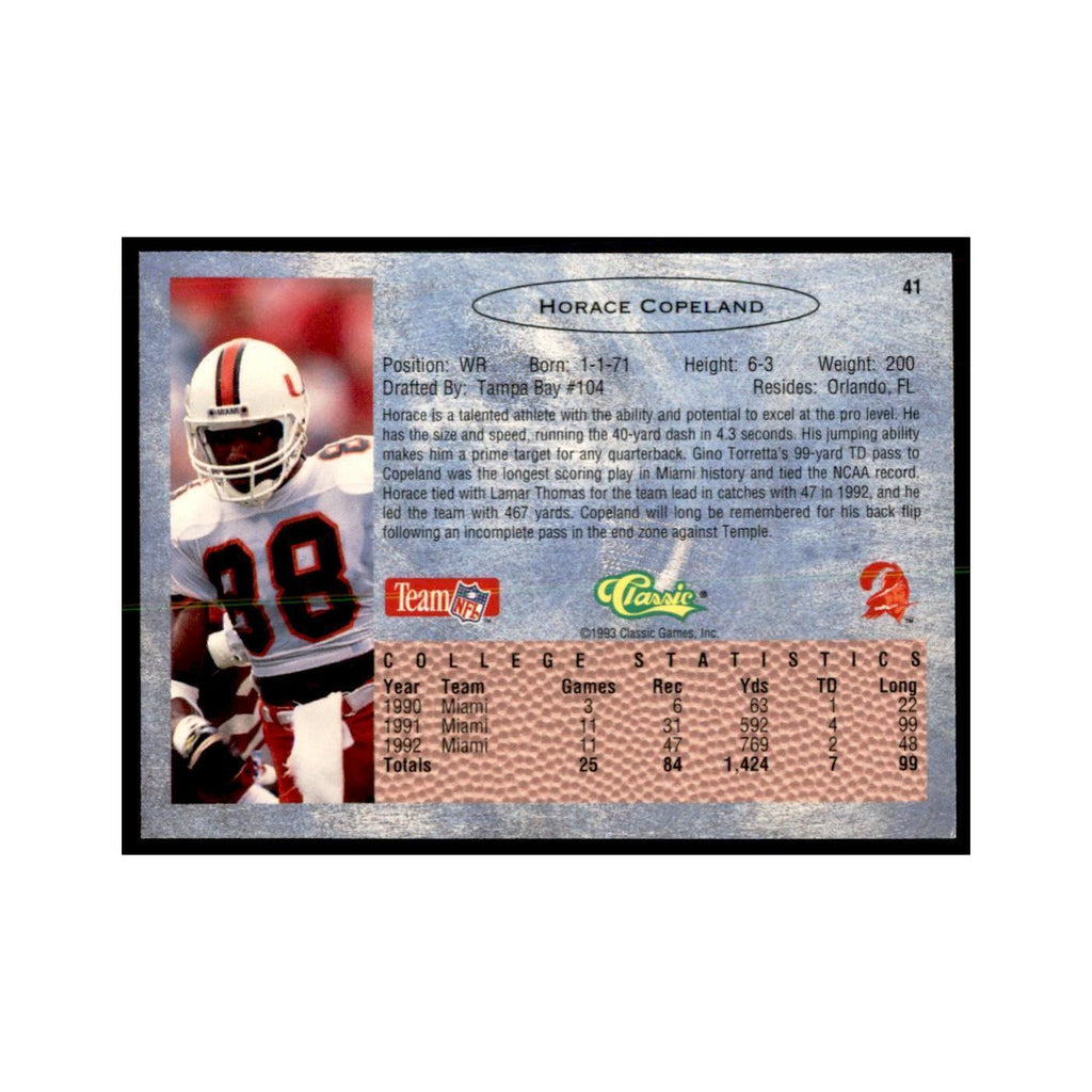 1993 Classic Draft Horace Copeland Football Cards #41