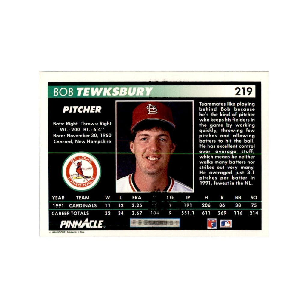 1992 Pinnacle Bob Tewksbury Baseball Cards #219