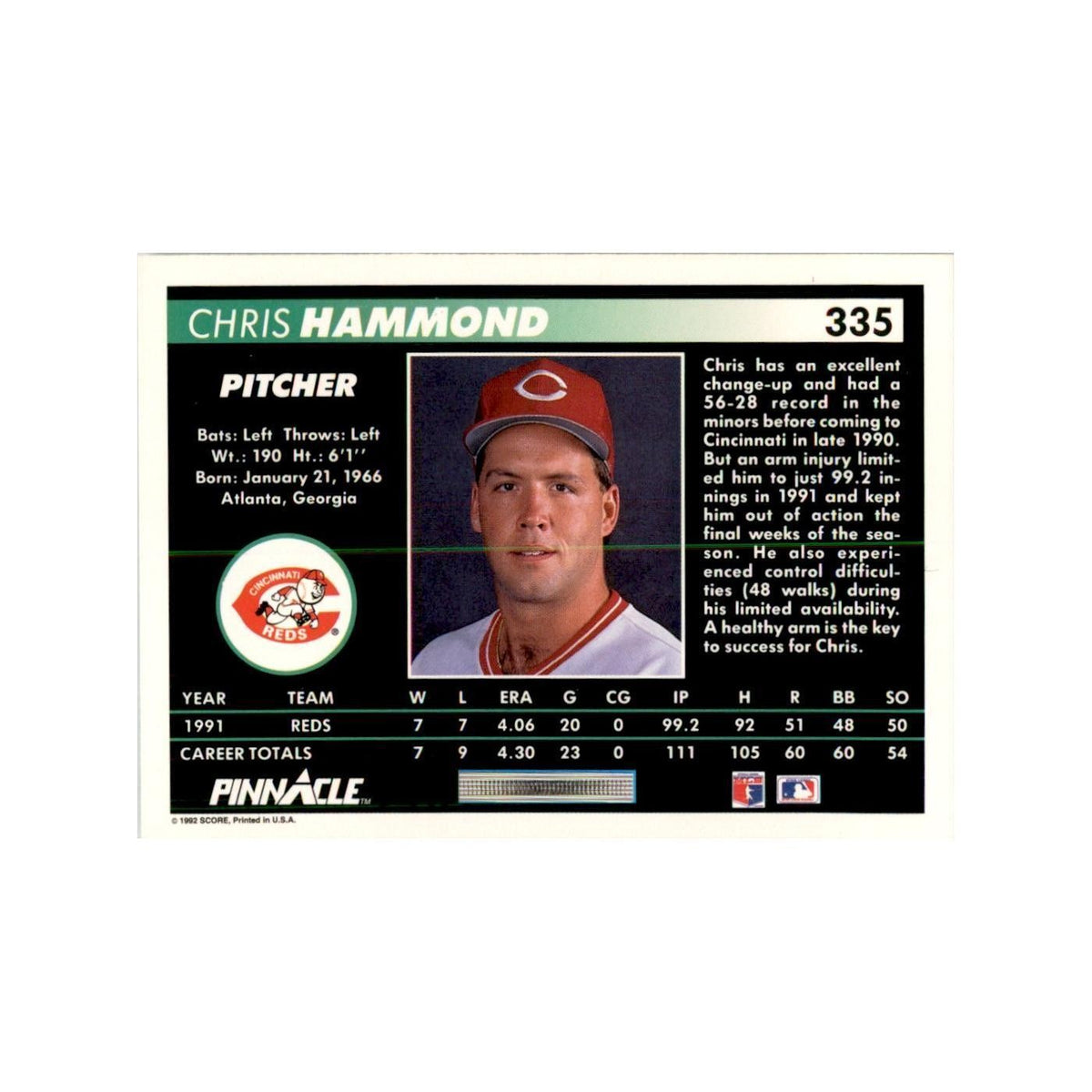 1992 Pinnacle Chris Hammond Baseball Cards #335