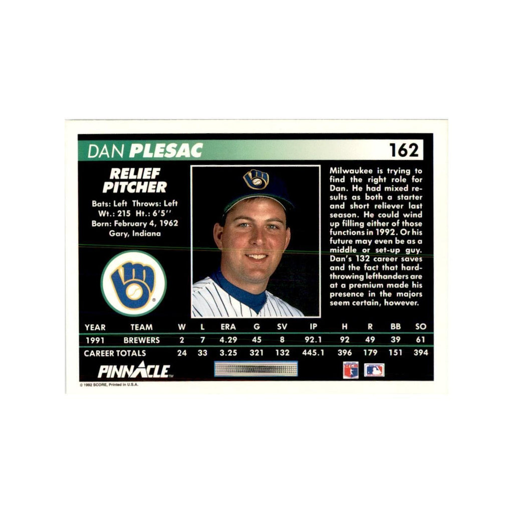 1992 Pinnacle Dan Plesac Baseball Cards #162