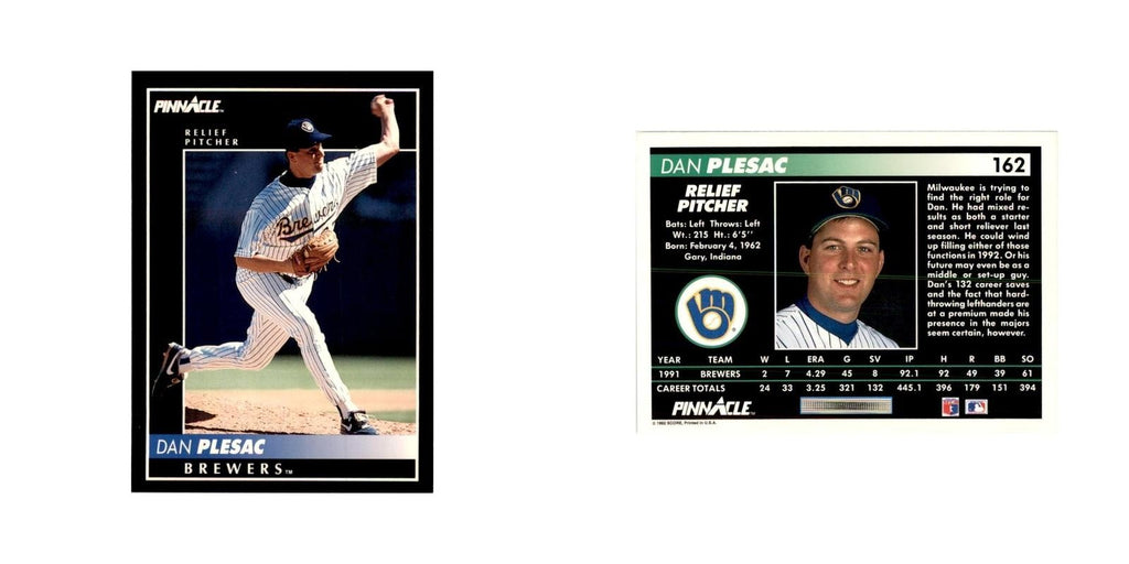 1992 Pinnacle Dan Plesac Baseball Cards #162