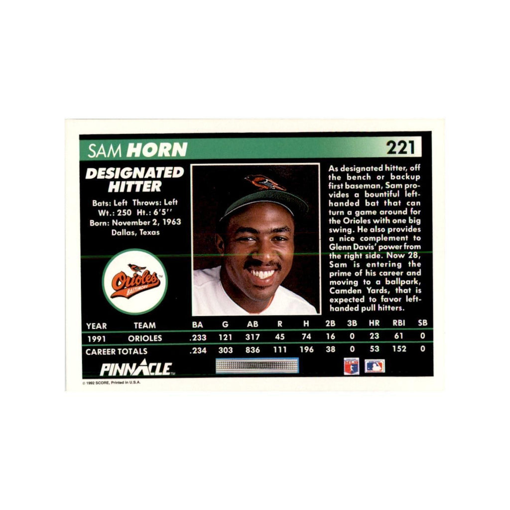 1992 Pinnacle Sam Horn Baseball Cards #221
