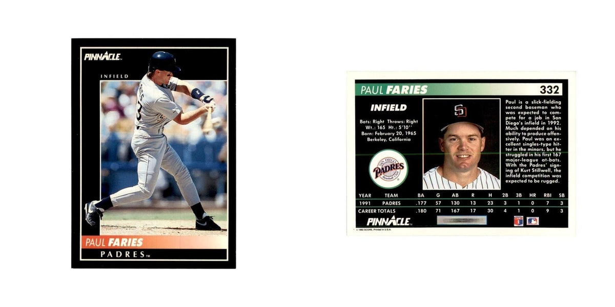 1992 Pinnacle Paul Faries Baseball Cards #332