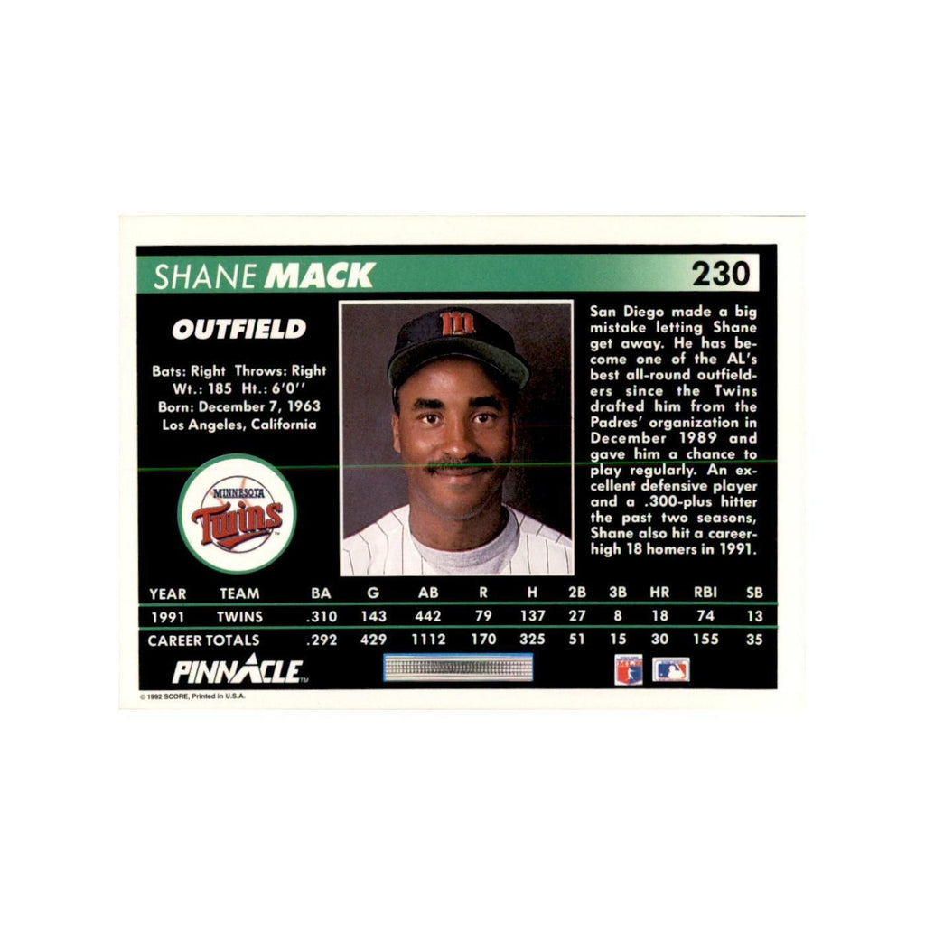 1992 Pinnacle Shane Mack Baseball Cards #230