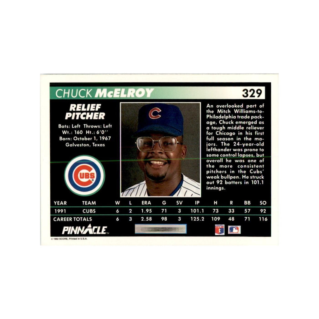 1992 Pinnacle Chuck McElroy Baseball Cards #329