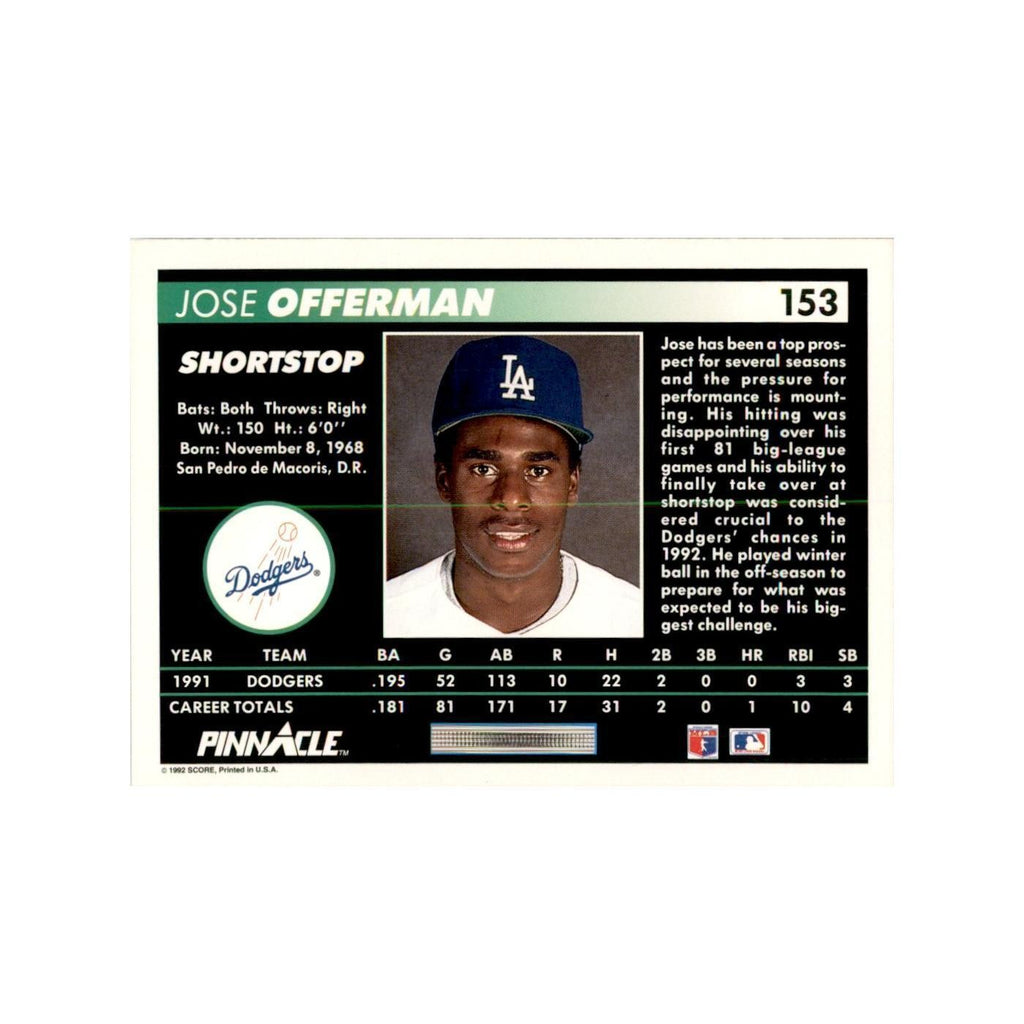 1992 Pinnacle Jose Offerman Baseball Cards #153