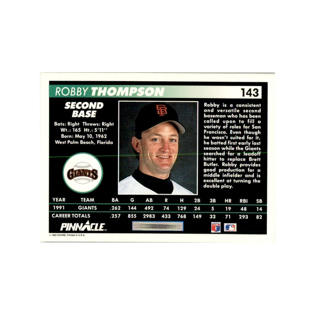 1992 Pinnacle Robby Thompson Baseball Cards #143