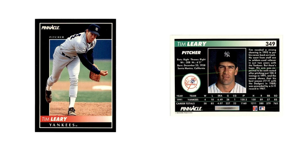 1992 Pinnacle Tim Leary Baseball Cards #349