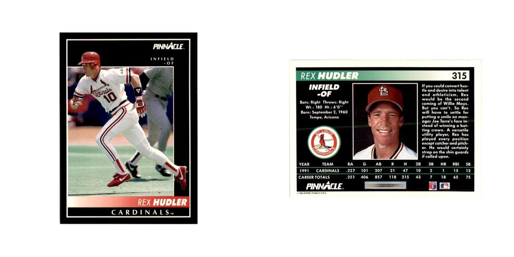 1992 Pinnacle Rex Hudler Baseball Cards #315