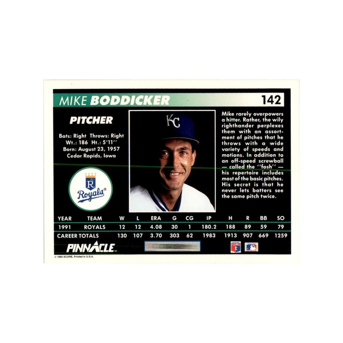 1992 Pinnacle Mike Boddicker Baseball Cards #142