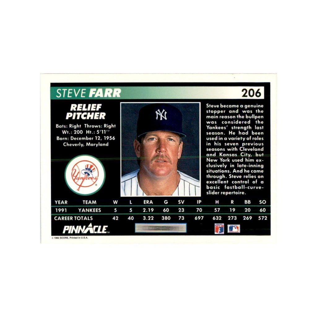 1992 Pinnacle Steve Farr Baseball Cards #206