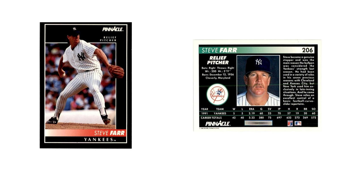 1992 Pinnacle Steve Farr Baseball Cards #206