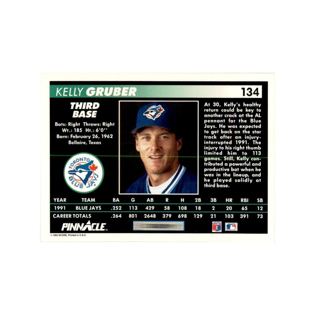 1992 Pinnacle Kelly Gruber Baseball Cards #134