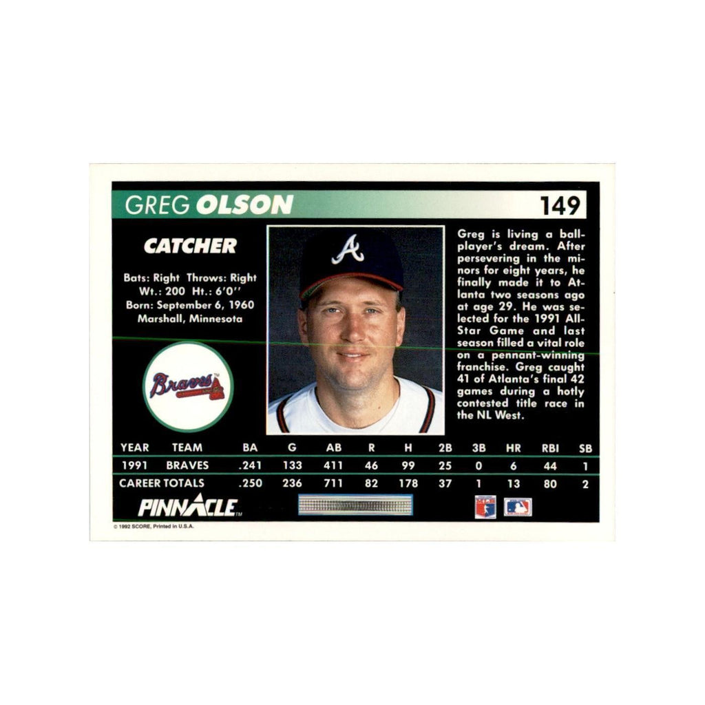 1992 Pinnacle Greg Olson Baseball Cards #149