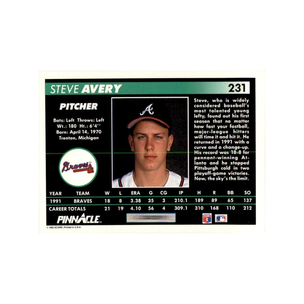 1992 Pinnacle Steve Avery Baseball Cards #231