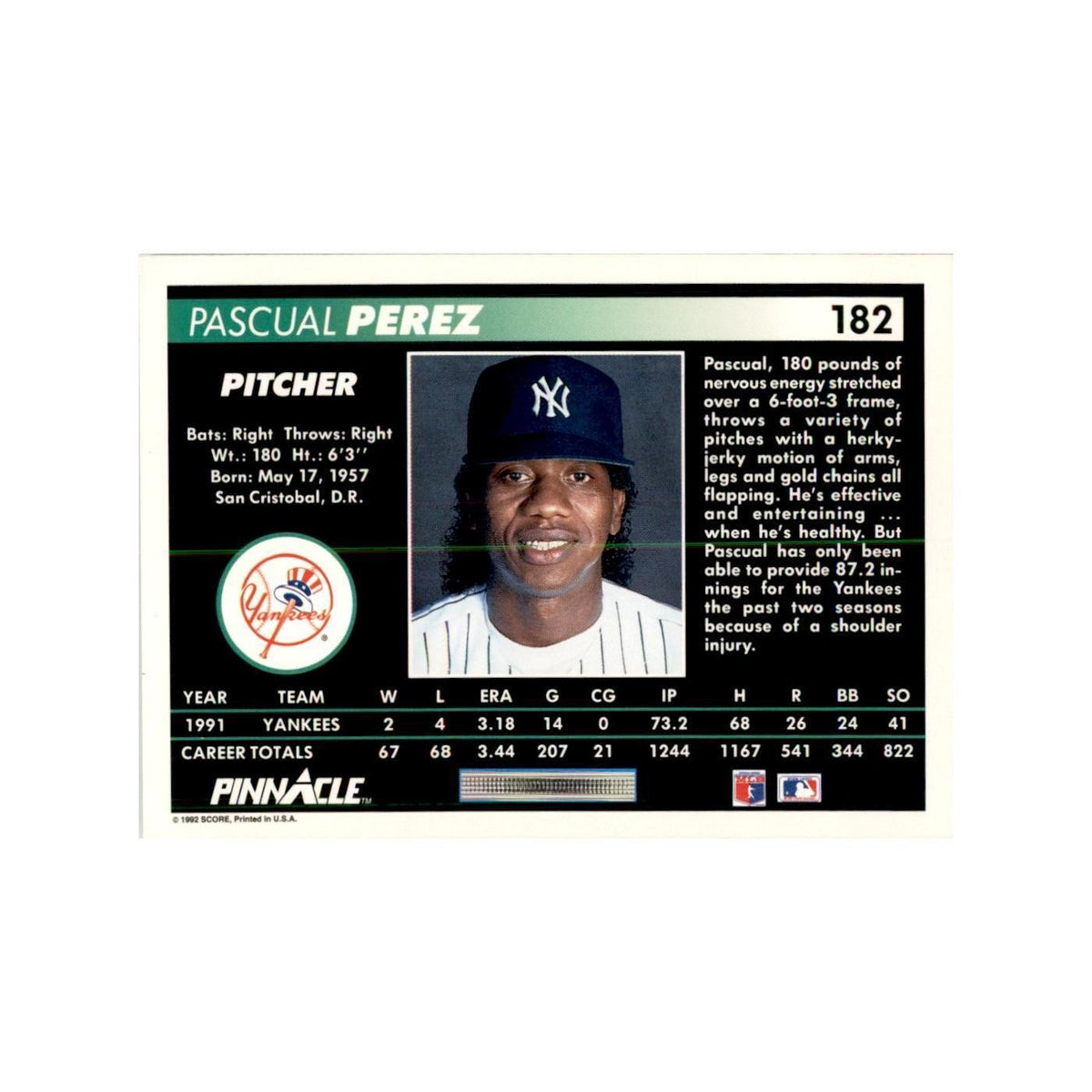 1992 Pinnacle Pascual Perez Baseball Cards #182
