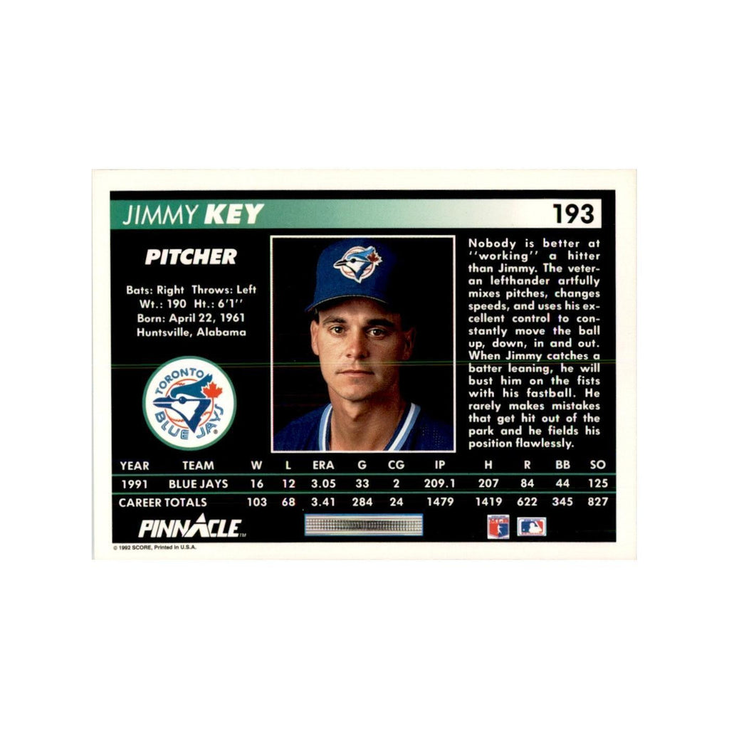 1992 Pinnacle Jimmy Key Baseball Cards #193