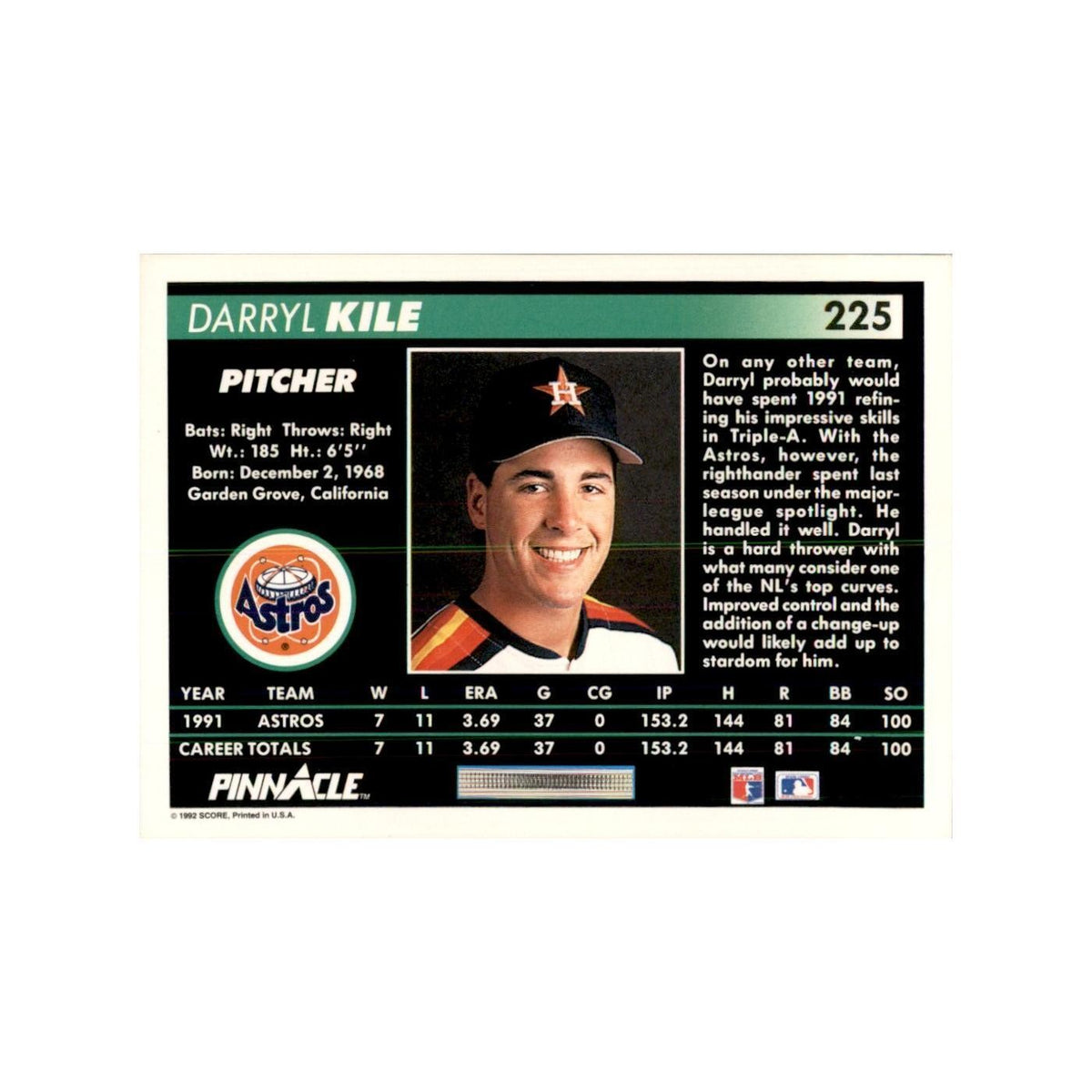 1992 Pinnacle Darryl Kile Baseball Cards #225