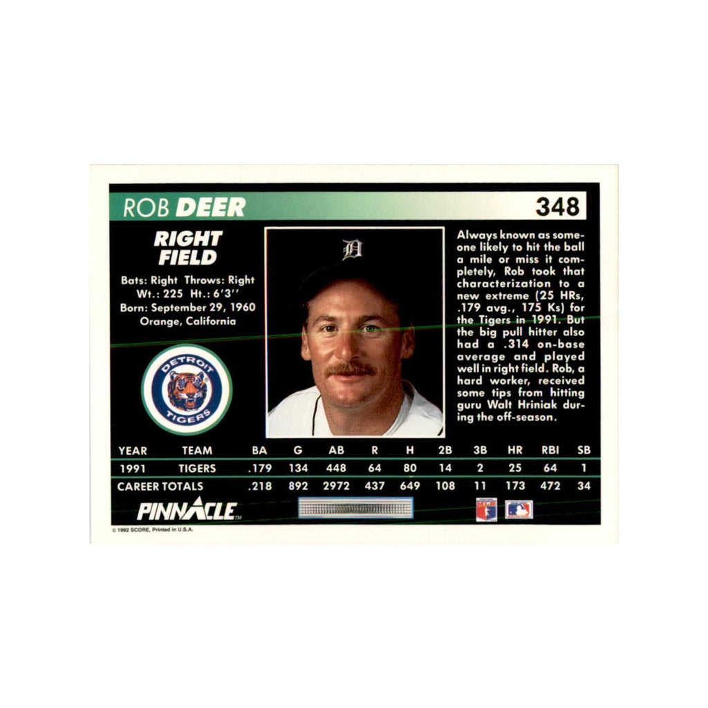 1992 Pinnacle Rob Deer Baseball Cards #348