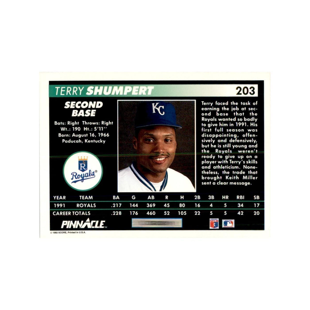 1992 Pinnacle Terry Shumpert Baseball Cards #203