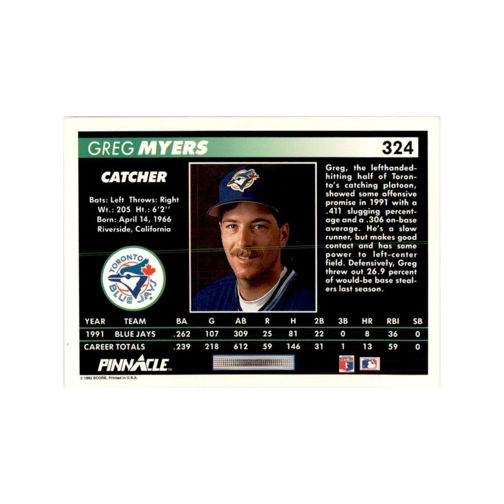 1992 Pinnacle Greg Myers Baseball Cards #324