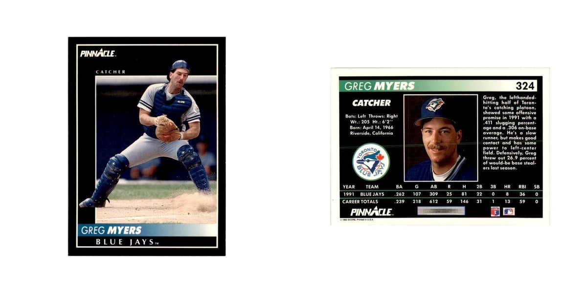1992 Pinnacle Greg Myers Baseball Cards #324