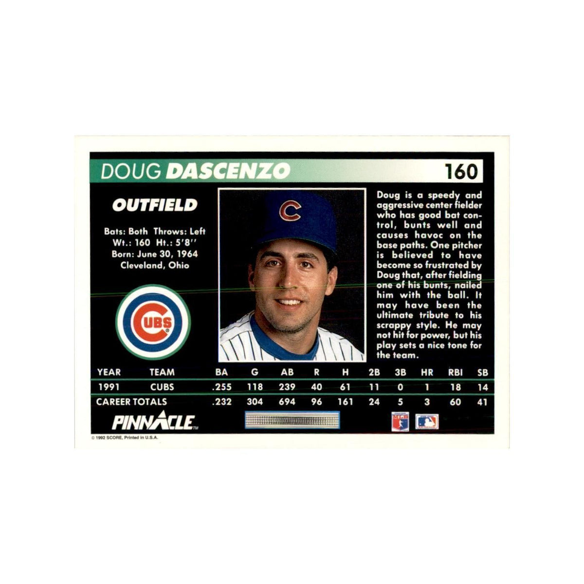 1992 Pinnacle Doug Dascenzo Baseball Cards #160