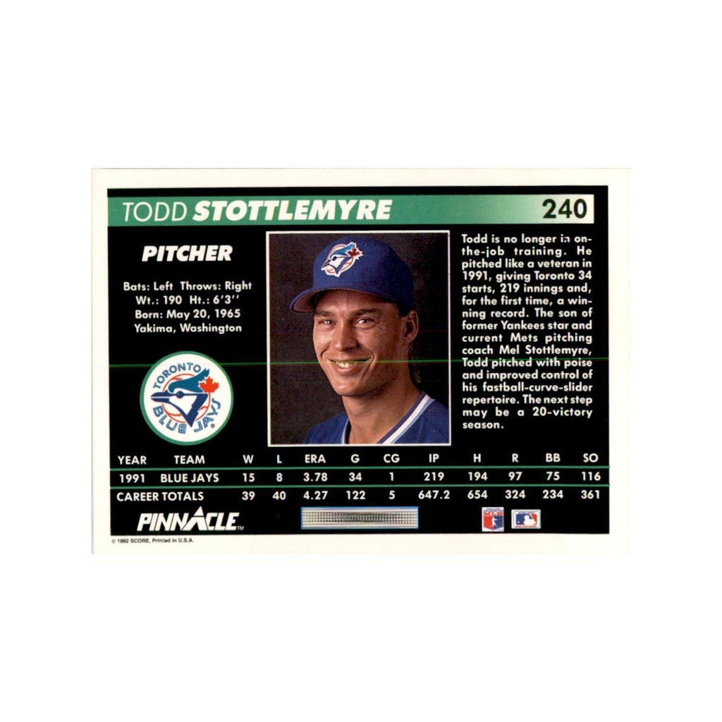1992 Pinnacle Todd Stottlemyre Baseball Cards #240