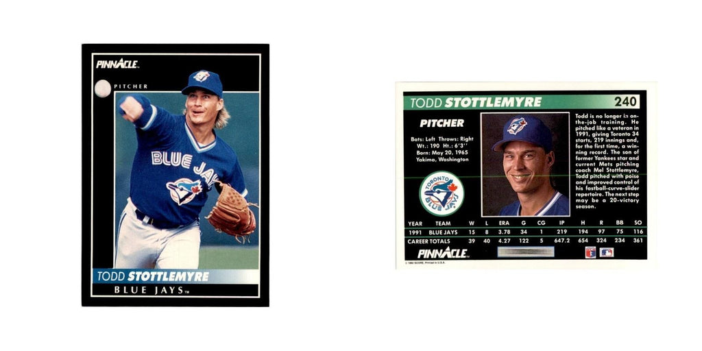 1992 Pinnacle Todd Stottlemyre Baseball Cards #240