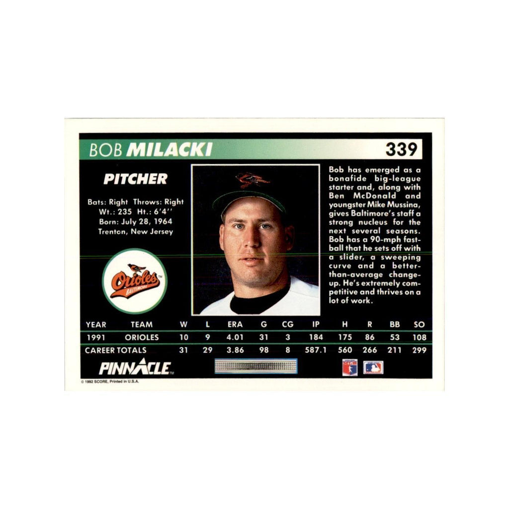 1992 Pinnacle Bob Milacki Baseball Cards #339