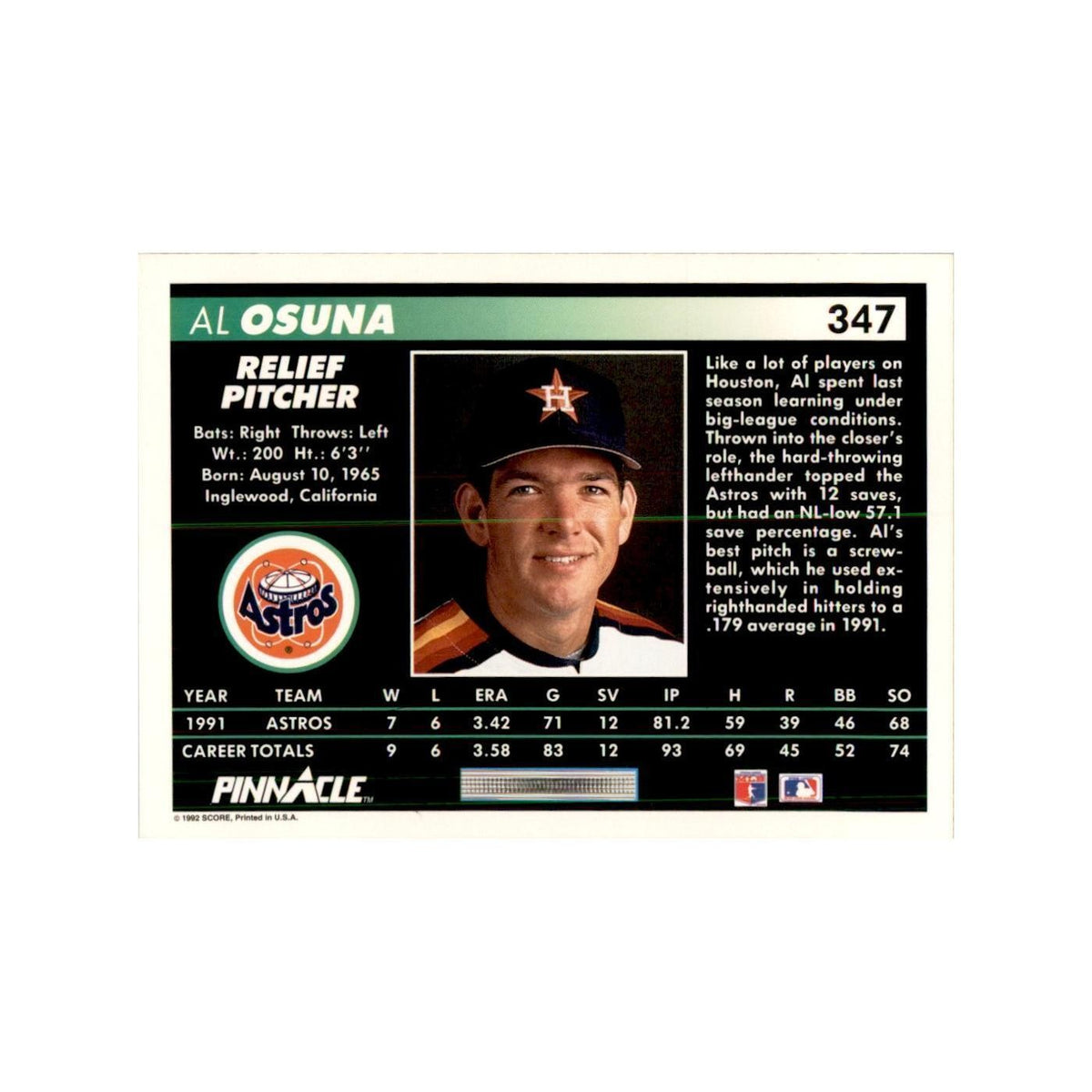 1992 Pinnacle Al Osuna Baseball Cards #347