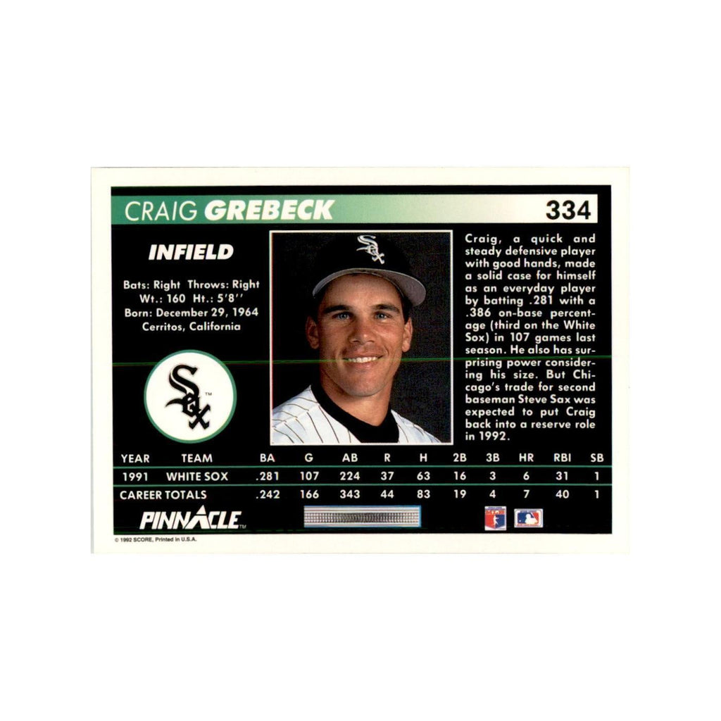 1992 Pinnacle Craig Grebeck Baseball Cards #334