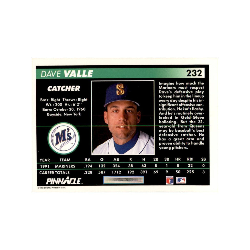 1992 Pinnacle Dave Valle Baseball Cards #232