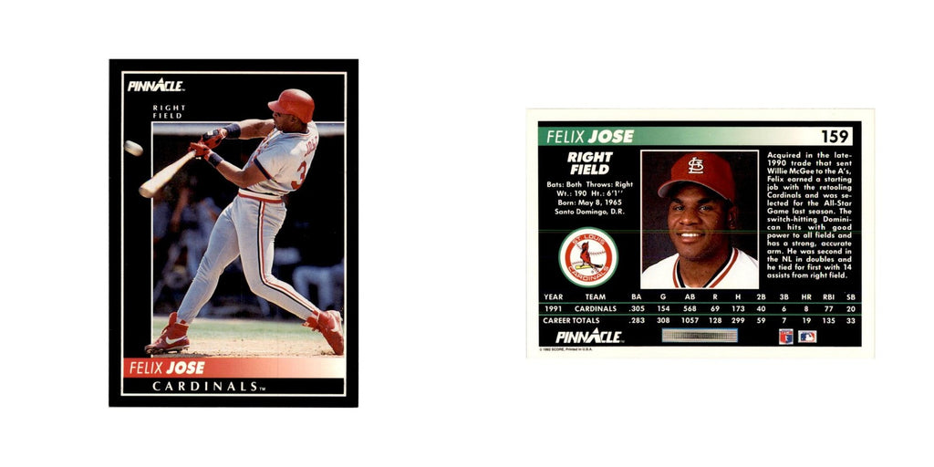 1992 Pinnacle Felix Jose Baseball Cards #159