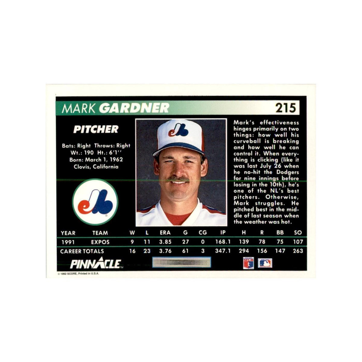 1992 Pinnacle Mark Gardner Baseball Cards #215