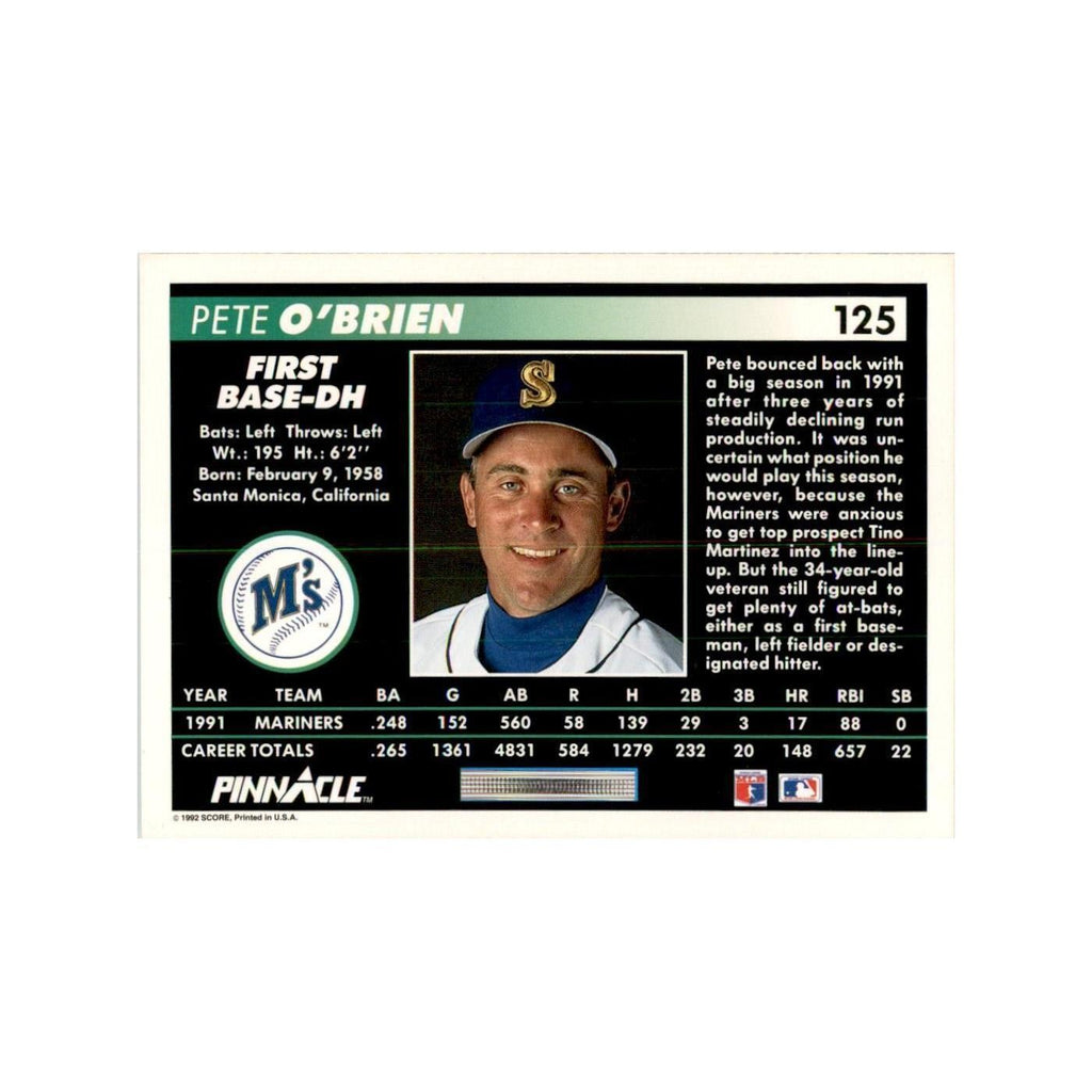 1992 Pinnacle Pete O'Brien Baseball Cards #125