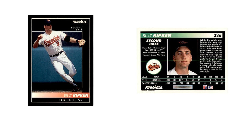 1992 Pinnacle Billy Ripken Baseball Cards #336