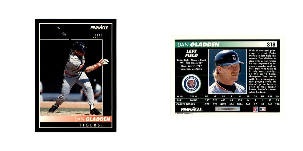 1992 Pinnacle Dan Gladden Baseball Cards #318