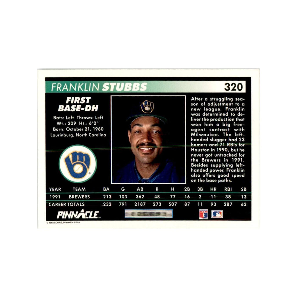1992 Pinnacle Franklin Stubbs Baseball Cards #320