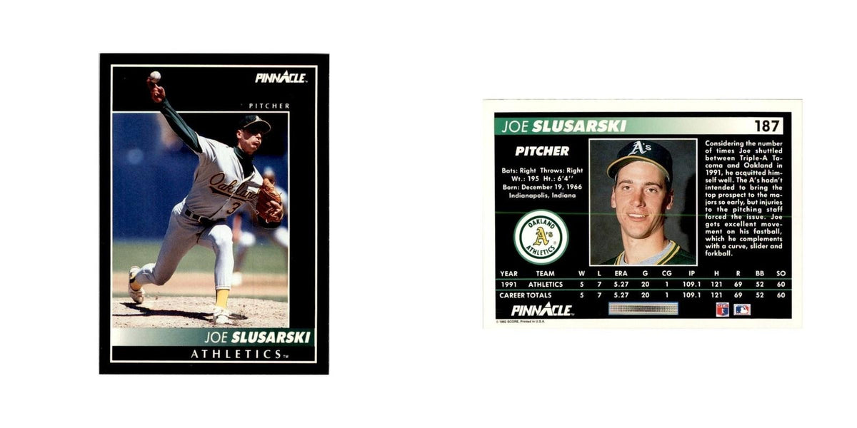 1992 Pinnacle Joe Slusarski Baseball Cards #187