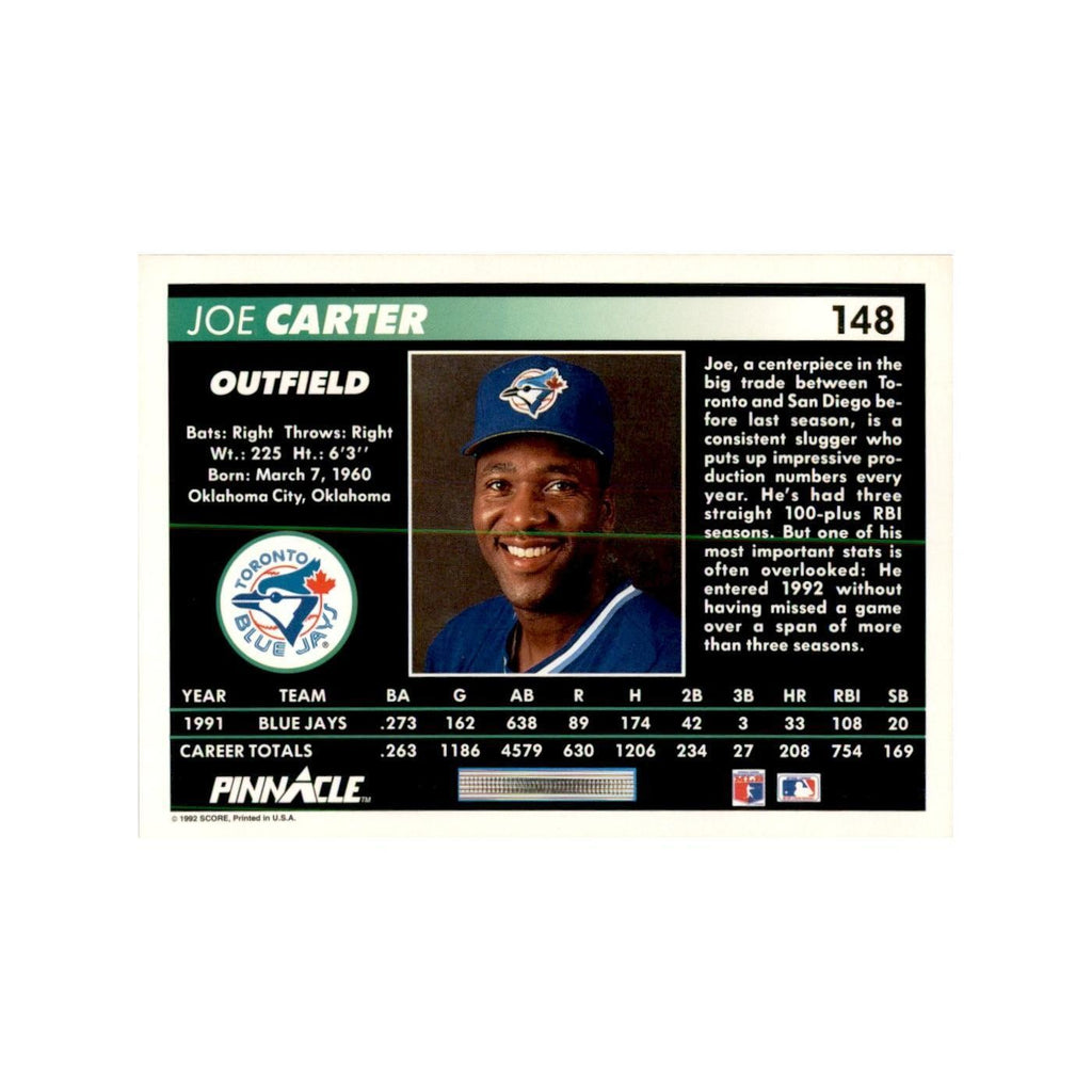 1992 Pinnacle Joe Carter Baseball Cards #148