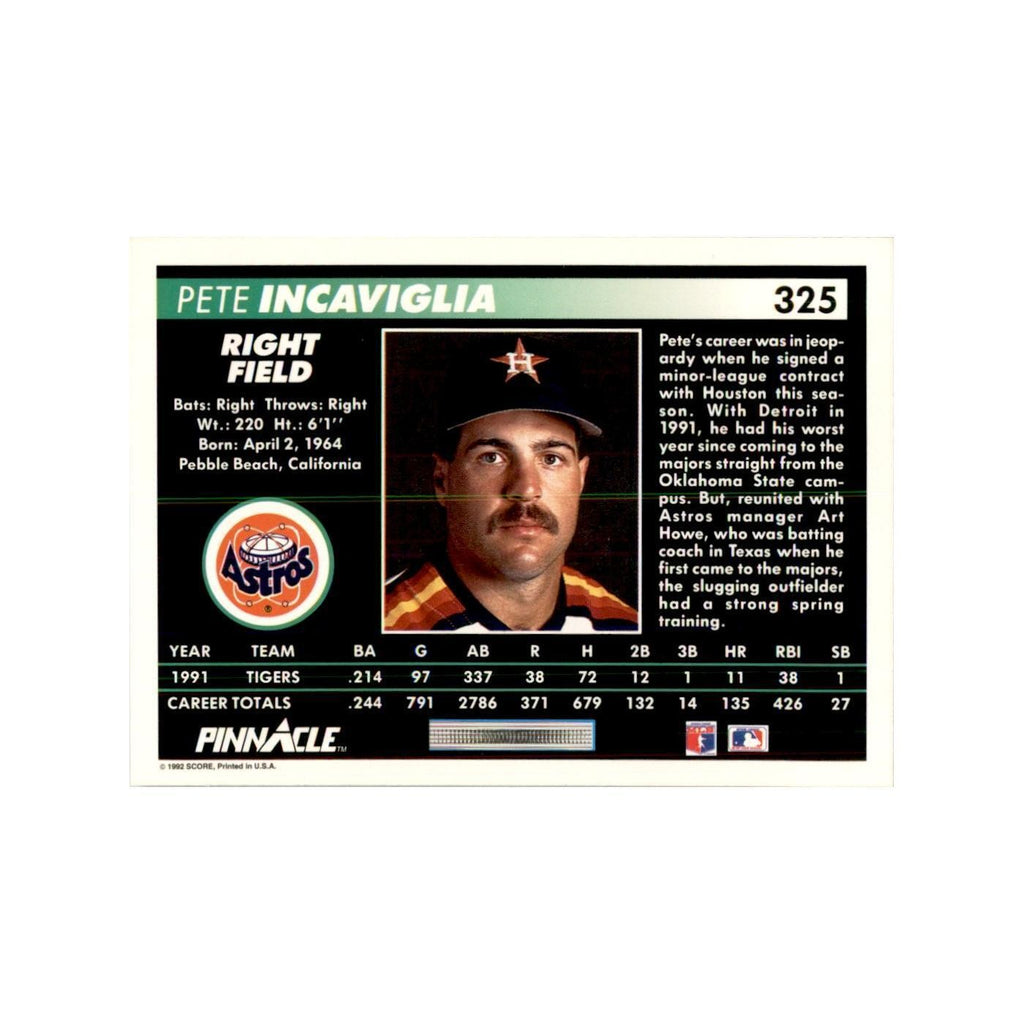 1992 Pinnacle Pete Incaviglia Baseball Cards #325