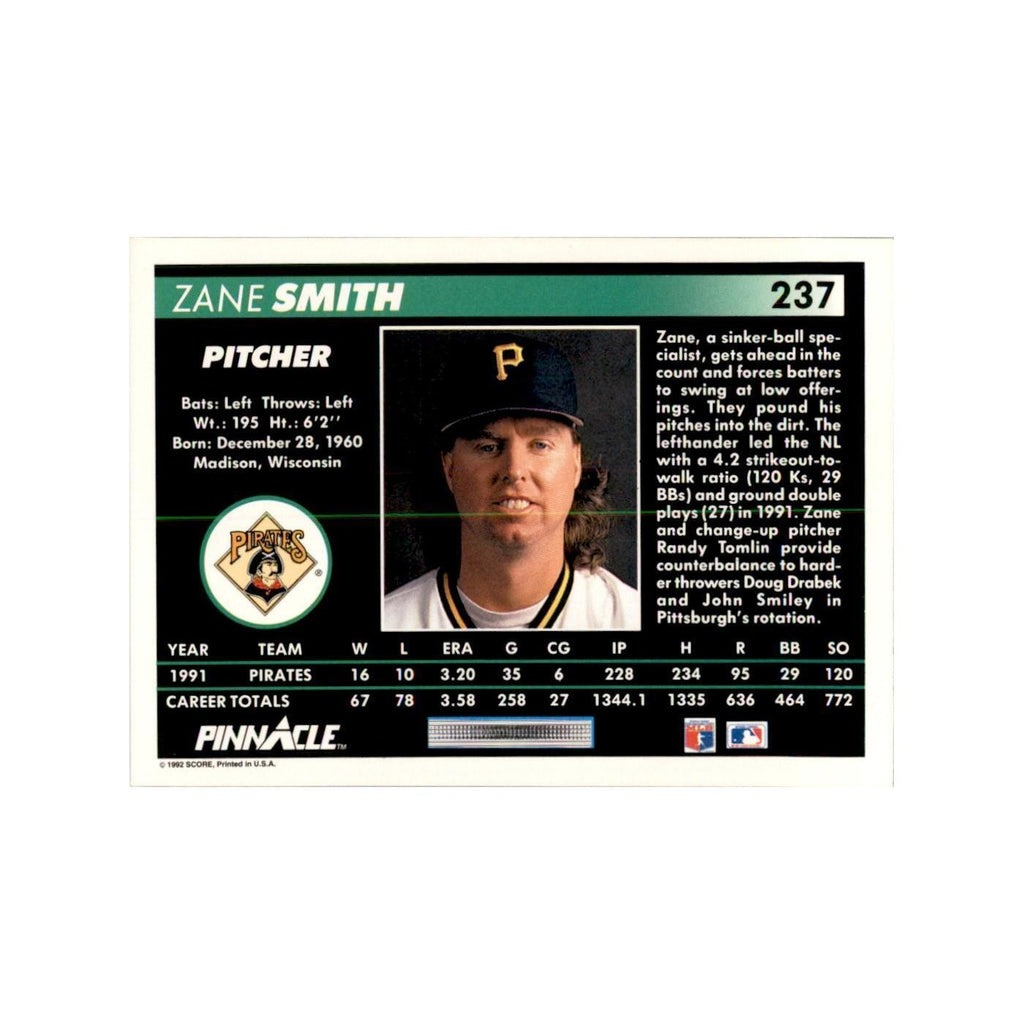 1992 Pinnacle Zane Smith Baseball Cards #237