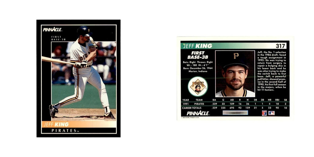 1992 Pinnacle Jeff King Baseball Cards #317