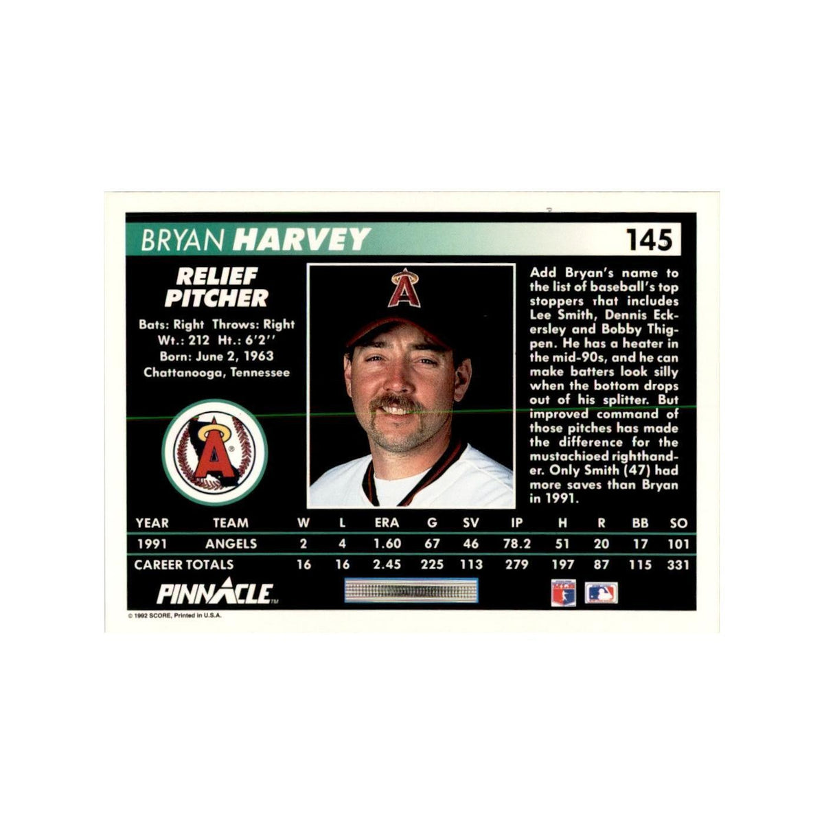 1992 Pinnacle Bryan Harvey Baseball Cards #145