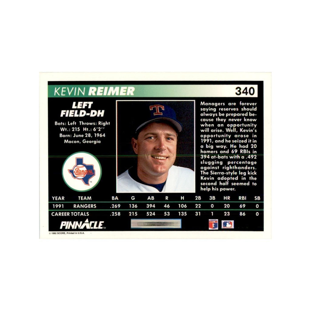 1992 Pinnacle Kevin Reimer Baseball Cards #340