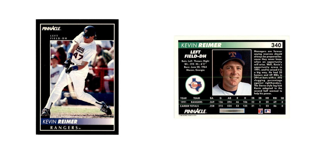 1992 Pinnacle Kevin Reimer Baseball Cards #340