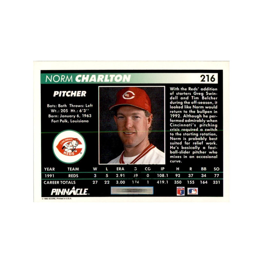 1992 Pinnacle Norm Charlton Baseball Cards #216